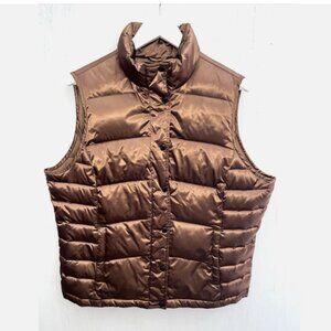 LANDS END Bronze Metallic Down Feather Puffer Vest Jacket Pockets Size XL